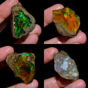 Lot de 4 pièces d'opale éthiopienne brute de qualité supérieure, 100% naturelle, huileuse, pour la création de bijoux - Product Image 1