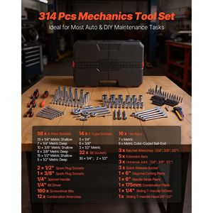 314-Piece Auto Repair <b>Tool</b> <b>Set</b> 1/4 in 3/8 1/2 Drive Metric Socket <b>Set</b> Wrenches Screwdriver Bit <b>Mechanics</b> <b>Tool</b> Kit - Product Image 3