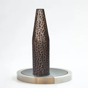<b>Tall</b> Black & Copper Tone Decorative Flower Vase with Textured Pattern for Rustic Home Decor Console Table and Floral Arrangement - Product Image 3