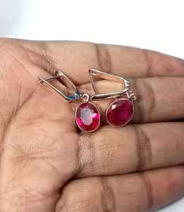 Pendientes de rubí en plata de ley 925 con baño de oro rosa de 14K, cierre de gancho, hechos a mano, joyería de piedras preciosas, regalo para mujer - Product Image 2