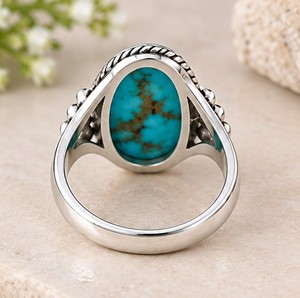 Anillo de Plata de Ley 925 con Turquesa Mohave, Joyería con Piedra Preciosa Azul Grande, Anillo Boho con Turquesa - Product Image 4