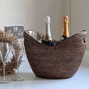 Cubos de cubitos de hielo de ratán de diseño personalizado, cubo enfriador de bebidas ecológico para vino y champán - Product Image 5