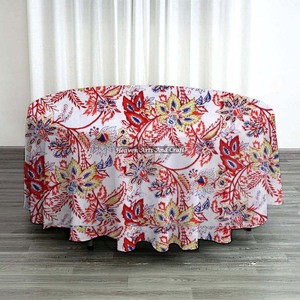 Mantel Redondo de Algodón Floral Tejido a Mano con Estampado Premium, Ecológico, de 60x60 Pulgadas, para Eventos y Cenas - Product Image 4