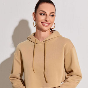 Sudadera con Capucha Corta para Mujer, Color Sólido, Manga Larga, Informal, con Bolsillos, Logotipo Estampado en la Parte Delantera, Ropa de Otoño - Product Image 5