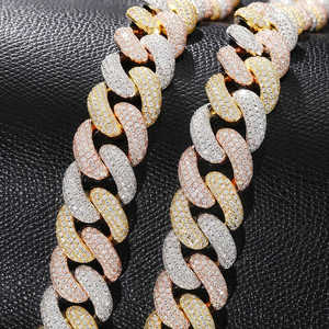 Pulsera Hip Hop de Oro Tricolor con Diamantes VVS DEF Cultivados en Laboratorio, Cadena Cubana Rellena, Multihileras, Micro Pavé, 10k/14k/18k, Fabricante - Product Image 2