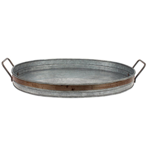 Farmhouse Style Set Of 2 Oval Galvanized Metal Serving <b>Trays</b> With Iron Handles Decorative Vintage Home Kitchen Decor <b>Tray</b> - Product Image 5
