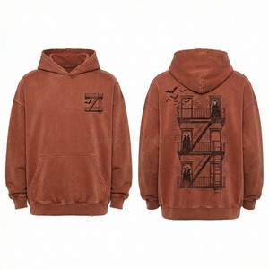Sweat à capuche zippé surdimensionné personnalisé pour homme, en polaire rouge délavé vintage, avec imprimé graphique Gothique Chauve-souris, Vanne d'vent et Éclair, style streetwear - Product Image 3