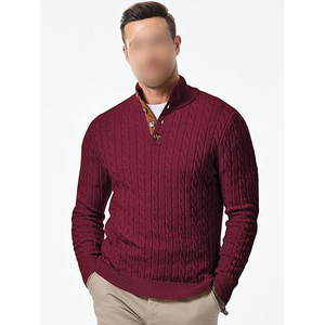 Men's Winter Wool Cable Knit <b>Pullover</b> <b>Sweater</b> Full Sleeve Thick Knitted Solid Color Front Logo - Product Image 3