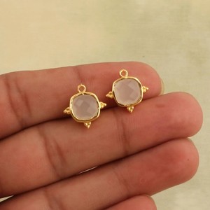 White Chalcedony Gold Plated Bezel Set <b>Cushion</b> 8 mm Gemstones Handmade Charm Pendant - DIY Making Fashion Jewelry for Wholesale - Product Image 1