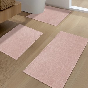 Modern Pink Cotton Bath <b>Mats</b> 3-Piece <b>Set</b> Rectangle Non-Slip Woven Floor Rugs for Home <b>Bathroom</b> Use - Product Image 4