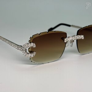 Gafas de Sol con Degradado Marrón y Detalles de Diamantes Moissanite VVS, Chapadas en Rodio, Hechas a Mano, Estilo Hip Hop - Product Image 3