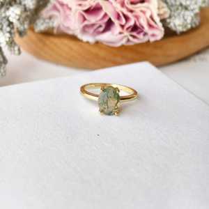 Bague en argent sterling 925 plaqué or 14 carats avec agate mousse ovale, pierre naturelle, bijou fait main pour femme, cadeau - Product Image 3