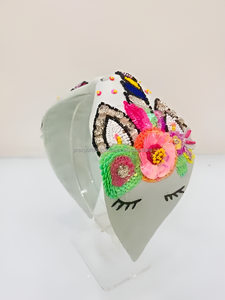 Serre-tête lumineux fait main, léger et élégant, avec fleur nouée, broderie tendance, accessoires en tissu de style américain - Product Image 5