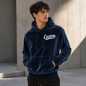 Custom Solid Printed <b>Velvet</b> <b>Hoodie</b> Unisex Casual Sweatshirt with Front Logo Pocket Design Regular Fit Autumn Wear - Product Image 3
