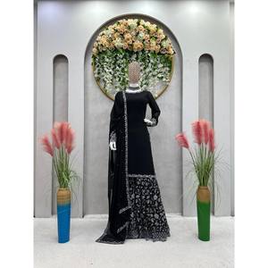 Hermoso Salwar Kameez Negro de Poliéster para Fiesta, Top, Pantalón y Dupatta, Talla XL, India/Pakistán - Product Image 2