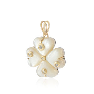 Pendentif Cœur en Diamant Naturel et Nacre sur Or Jaune 14 carats avec Dos en Argent 925 - Product Image 4