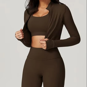 Women's Summer <b>Workout</b> Sets 3 Piece High Waisted Seamless Leggings Crop Top <b>Jacket</b> Gym Yoga Outfit With Stretchy Sports Bra - Product Image 6