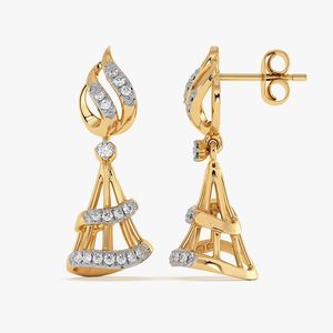Boucles d'oreilles clous en or jaune avec diamants de laboratoire et motif feuille superposée - Product Image 3