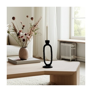 Portavelas Cónico Minimalista Negro Mate, Diseño Geométrico Ovalado Abstracto para Decoración Moderna del Hogar, Estilo Hierro Fundido de Alta Calidad - Product Image 2