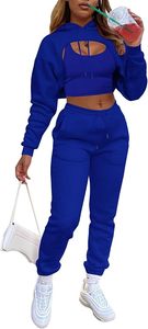Ensemble jogging et sweat à capuche en molleton mélangé coton pour femme, 2 pièces, coupe ample, vêtements de sport décontractés, manches lanternes, tissu respirant et écologique - Product Image 2