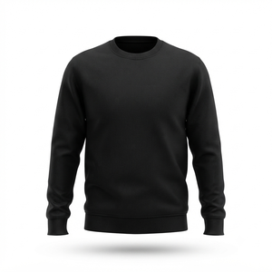 เสื้อสเวตเชิ้ตคอกลมสีดำสำหรับผู้ชาย ทรงปกติ ผ้าถัก สีพื้น แขนยาว สไตล์ลำลอง - Product Image 1