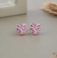 Pendientes de Diamante en Forma de Corazón Rosa, Oro Sólido de 14K con Baño de Rodio, Diseño de Joyería Elegante y Romántico para Mujer, Regalo de Lujo para Uso Diario