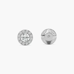 Boucles d'oreilles classiques Halo avec diamants de laboratoire taille brillant rond en or blanc 14 carats, bijoux tendance pour femmes, certifiés IGI - Product Image 2
