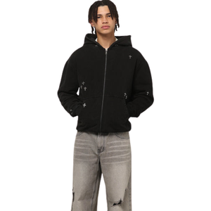 Custom <b>Mens</b> Full <b>Zip</b> Hoodie Embroidered Detail <b>Fleece</b> <b>Zip</b> <b>Up</b> Casual Streetwear Sweatshirt OEM Customized Clothing Manufacturer - Product Image 1