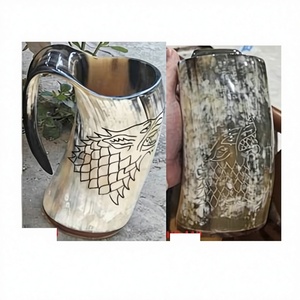 Chope à bière/vin en corne de vache gravée motif animal viking, la plus vendue, de qualité supérieure, 100 % naturelle, écologique, légère et compatible lave-vaisselle - Product Image 6