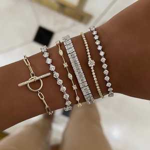 Diamond Toggle Paperclip Chain Link <b>Bracelets</b> Wholesale Paperclip Chain 10K 14K 18K <b>Solid</b> Gold Minimalist <b>Bracelet</b> Factory Price - Product Image 4
