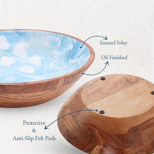 Bol à salade en bois d'acacia de qualité supérieure avec fourchettes et cuillères – Bol décoratif en bois pour fruits, idéal pour l'accueil – Offre spéciale - Product Image 6