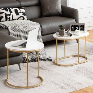 Modern Marble Look <b>Nesting</b> Coffee <b>Table</b> Set Stacking Design - Product Image 2