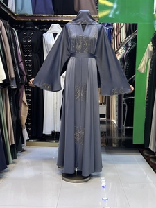 2026 Best selling Umbrella Abaya Stone Work Handmade Sequined Arabic Dubai Style Full Flare Nida Fabric Evening Party Dress - Product Image 3