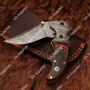 Cuchillo Plegable de Damasco de Alta Calidad, Forjado a Mano, Hoja Afilada Personalizada, Cuchillo de Bolsillo para Exteriores, EDC, Supervivencia, Caza, Micarta, OEM/ODM - Product Image 5