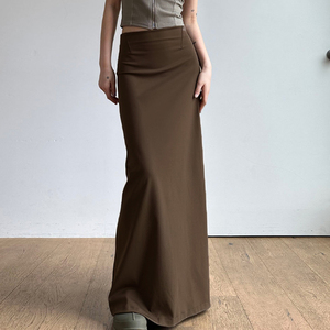 Jupe sirène rétro marron pour femme, élégante et décontractée, style étudiant, taille haute, fente haute, pour le quotidien - Product Image 5