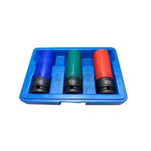 Jeu de douilles à chocs profondes à paroi mince en acier au chrome-molybdène, 3 pièces, 1/2 pouce, 17-19 mm, métriques, avec manchon en plastique, OEM DIY, TAIWAN CALIBRE - Product Image 1