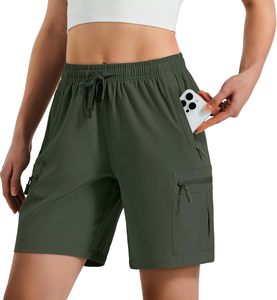 Women's Cargo Shorts Solid Brown Knitted <b>Drawstring</b> Waist Quick Dry Pockets Sporty Fit Summer Wear - Product Image 5