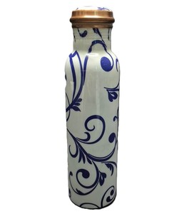 Botella de agua tradicional de cobre con acabado brillante, botella decorativa de metal para beber, hecha a mano, vintage, impresa, para el hogar, gimnasio, regalo. - Product Image 1