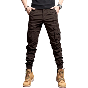Mens Canvas Solid Cargo <b>Jogger</b> Pants Elastic Waist Casual Tactical Outdoor Work Trousers Multi Pocket <b>Slim</b> Fit Brown Streetwear - Product Image 1