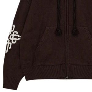 Sweat à capuche zippé en tricot épais avec emblème, marron chocolat, logo brodé, élégant et confortable, idéal pour le quotidien - Product Image 3