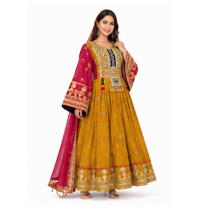 Vestido Afgano Kuchi Bordado Color Granate y Dorado para Mujer, de Alta Calidad a Precio de Mayoreo, Estilo Maxi Afgano, Vestido Afgano Kuchi Moderno - Product Image 6