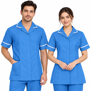 2026 Hot Sale Comfortable Men's Women's Nurse <b>Tunic</b> <b>Short</b> <b>Sleeve</b> Healthcare Uniform <b>Top</b> Notch Collar Workwear with Pockets - Product Image 1