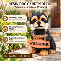 Décorations de jardin en résine en gros : Statues décoratives d'animaux style Terrier, panneaux de bienvenue pour l'extérieur