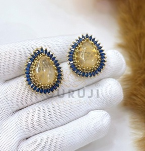 Alluring Premium Quality Gold Plated Brass <b>Stud</b> <b>Earrings</b> Zircon Stones for Women Evening Party Wear Trendy Fashion Collection - Product Image 4