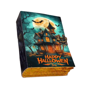 Carnet en cuir pour Halloween, Livre des Ombres pour Maison Hantée, Grimoire à bords festonnés avec fermoir en laiton, Journal macabre - Product Image 1