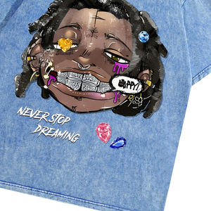 T-shirt personnalisé délavé à l'acide, col rond, 100 % coton, coupe ample classique, streetwear décontracté pour homme, en promotion - Product Image 3