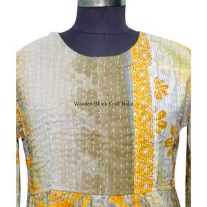 Magnifique robe Kantha florale pour femmes, robe longue en coton indien pour la maternité, robe de bain en dentelle pour l'été et le printemps - Product Image 3