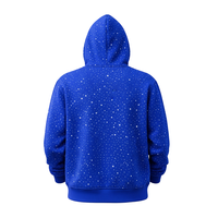 Sudadera con capucha unisex azul real con pedrería, forro polar personalizado, estilo casual urbano, estampado digital de invierno con bolsillos