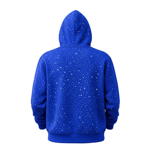 Sweat-shirt à capuche unisexe bleu royal avec strass, fermeture éclair, en molleton personnalisé, style streetwear décontracté, avec poches - Product Image 4