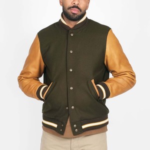 <b>Men</b>’s Custom Wool & <b>Leather</b> Varsity <b>Bomber</b> Jacket Premium Wool Body Genuine <b>Leather</b> Sleeves Ribbed Cuffs & Snap Button Street - Product Image 1
